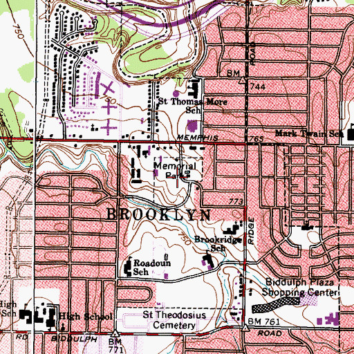 Topographic Map of Memorial Park, OH