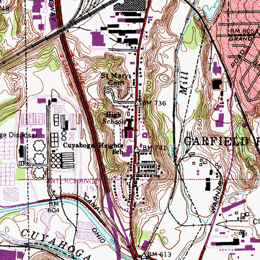 Topographic Map of Cuyahoga Heights High School, OH