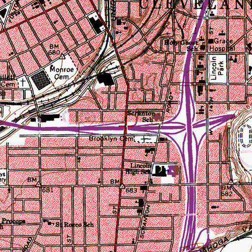 Topographic Map of Interchange 170, OH