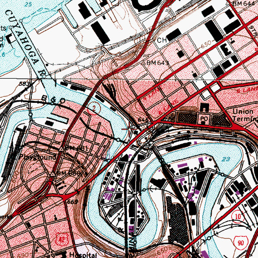 Topographic Map of Moses Cleveland Landing, OH