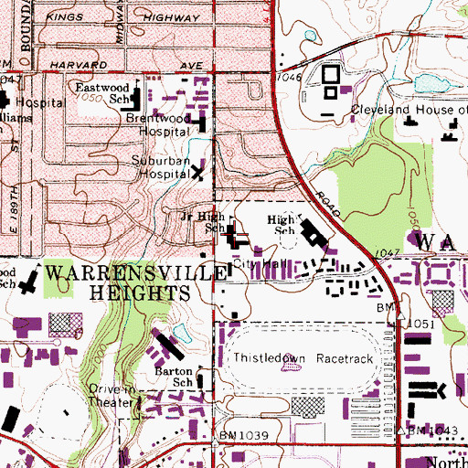 Topographic Map of Warrensville Heights Junior High School, OH