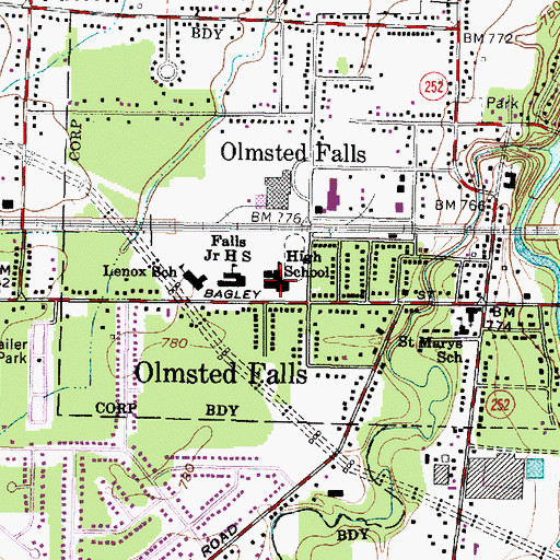 Topographic Map of Olmsted Falls Middle School, OH