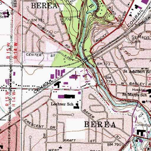 Topographic Map of Berea Plaza Shopping Center, OH