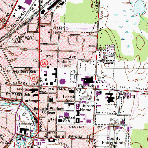Topographic Map of George Finnie Stadium, OH