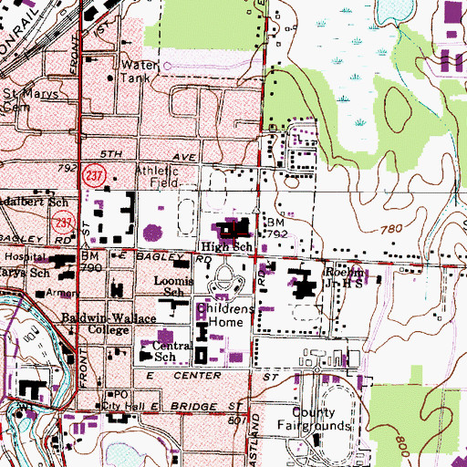 Topographic Map of Berea - Midpark High School, OH