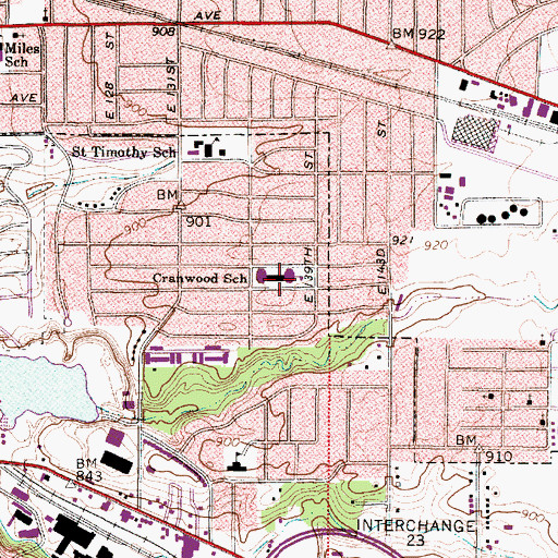 Topographic Map of Cranwood Elementary School, OH