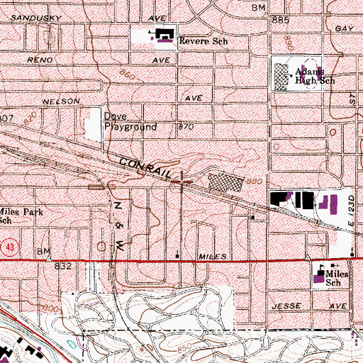 Topographic Map of Miles, OH