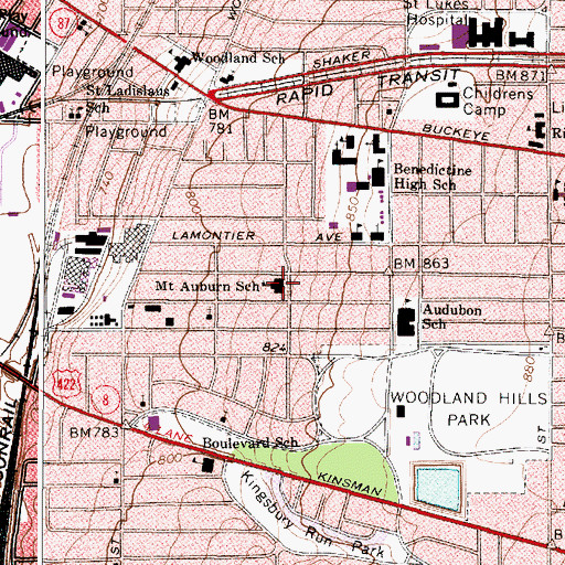 Topographic Map of Mount Auburn Elementary School, OH