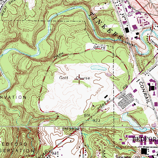 Topographic Map of Shawnee Hills Golf Course, OH
