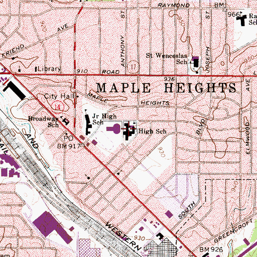 Topographic Map of Maple Heights High School, OH