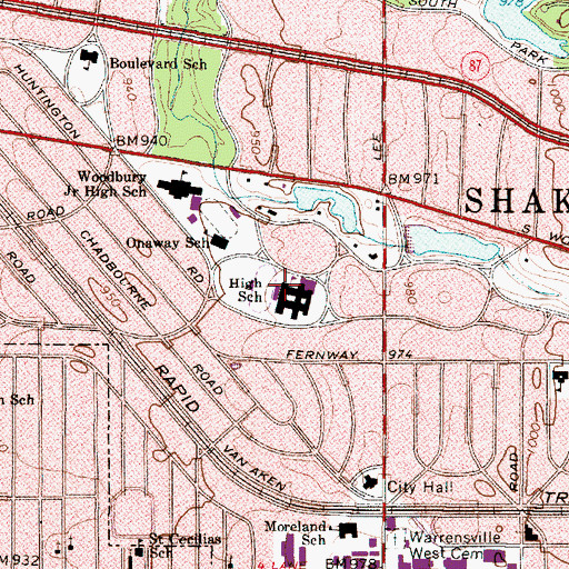Topographic Map of Shaker Heights High School, OH