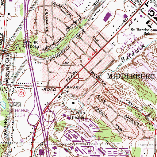 Topographic Map of Briarcliffe Plaza Shopping Center, OH