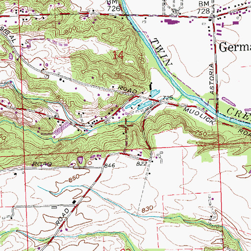 Topographic Map of Mudlick Mill, OH
