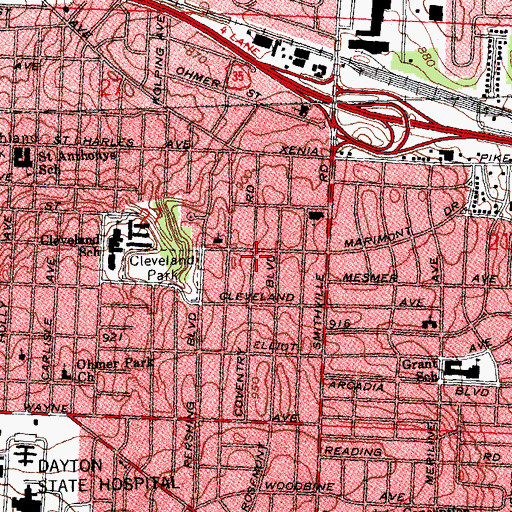 Topographic Map of Oakland, OH