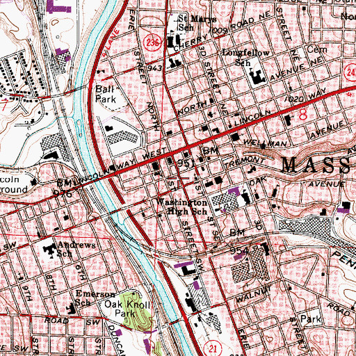 Topographic Map of Massillon Industrial Mall, OH