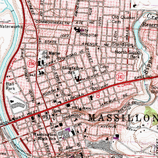 Topographic Map of North Street School (historical), OH