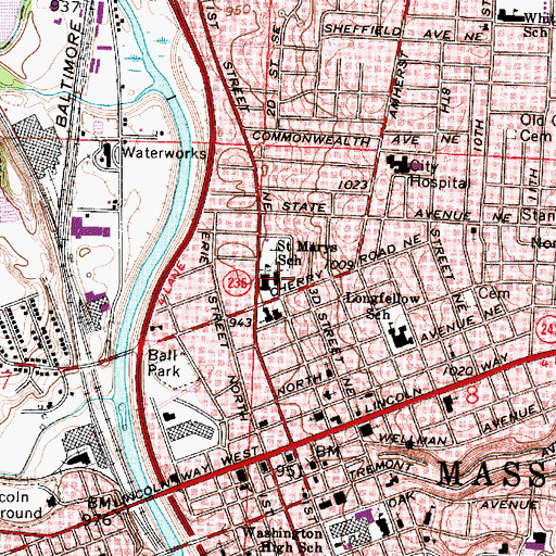 Topographic Map of Saint Marys Catholic Church, OH