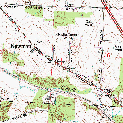 Topographic Map of Newman Cemetery, OH