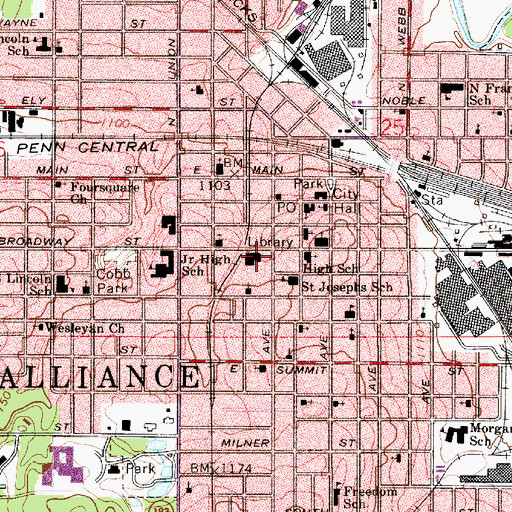 Topographic Map of Rodman Public Library, OH