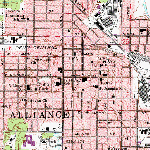 Topographic Map of Alliance First Friends Church, OH