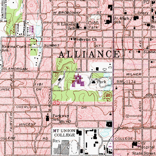 Topographic Map of Alliance High School, OH