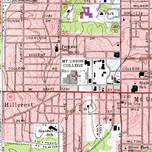 Topographic Map of Mount Union College, OH