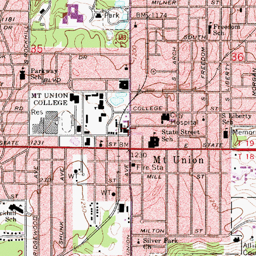 Topographic Map of Union Avenue Methodist Church, OH