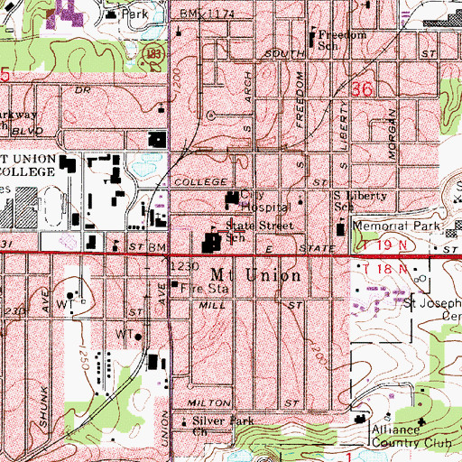 Topographic Map of Alliance Community Hospital, OH