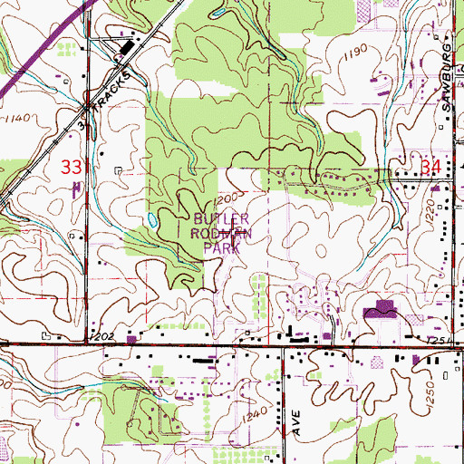 Topographic Map of Butler Rodman Park, OH
