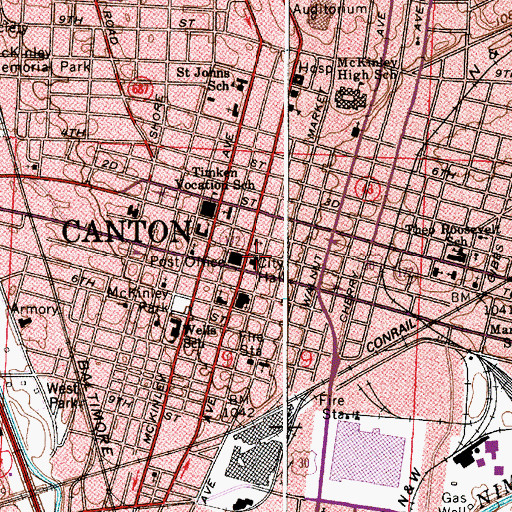 Topographic Map of Canton City Hall, OH