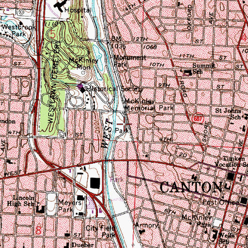 Topographic Map of Water Works Park, OH
