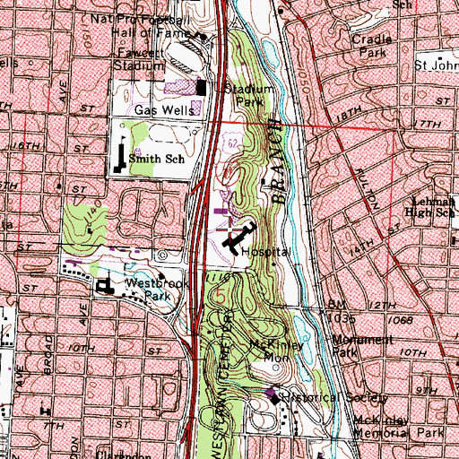 Topographic Map of Mercy Medical Center, OH