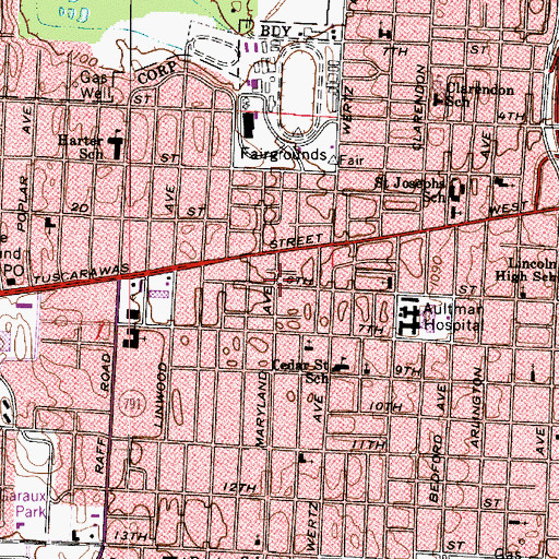 Topographic Map of Lincoln Heights, OH