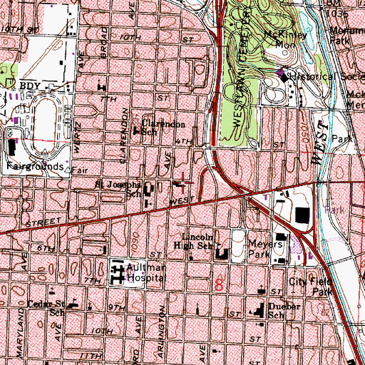 Topographic Map of Lowell United Church of Christ, OH