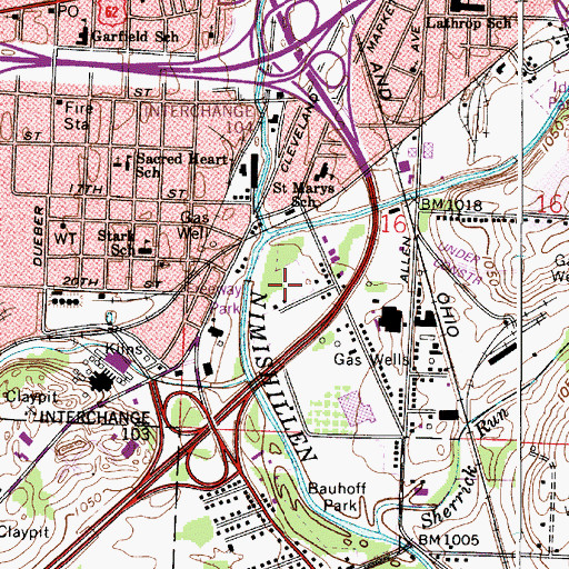 Topographic Map of Freeway Park, OH