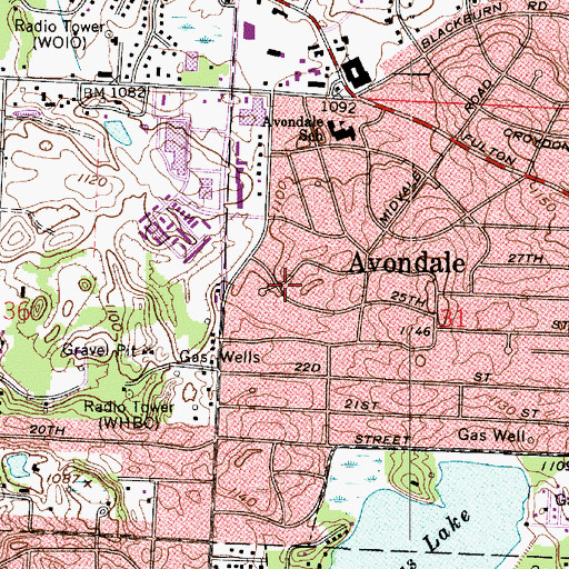 Topographic Map of Ridgedale, OH