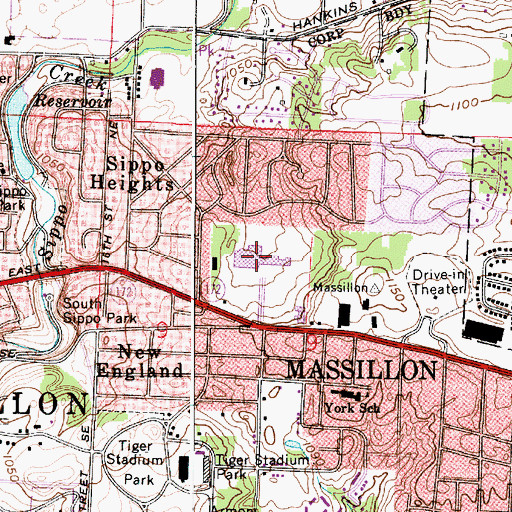 Topographic Map of Meadows Plaza Shopping Center, OH