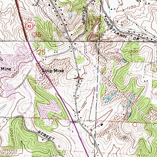 Topographic Map of Hardscrabble (historical), OH