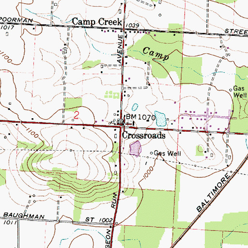 Topographic Map of Crossroads Evangelical and Reformed Church, OH