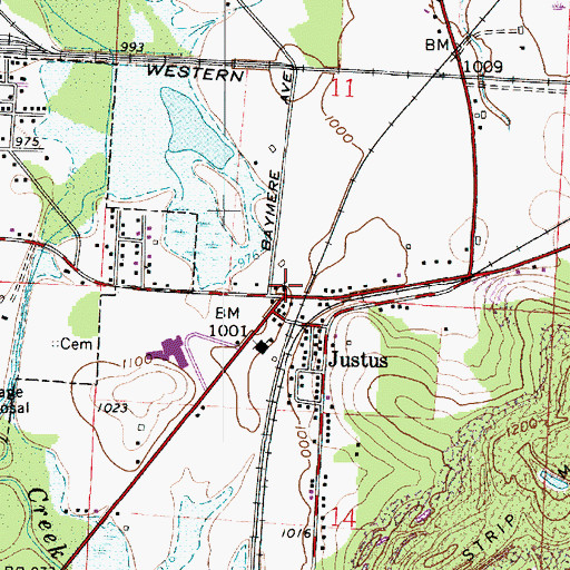 Topographic Map of Justus Evangelical United Brethren Church, OH
