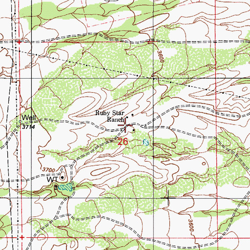 Topographic Map of Ruby-Star Ranch, AZ