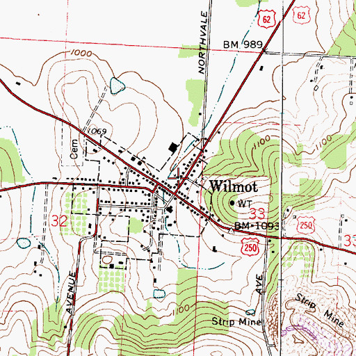 Topographic Map of Wilmot United Brethren Church, OH