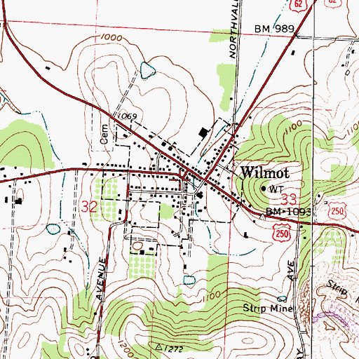 Topographic Map of Wilmot Methodist Church, OH