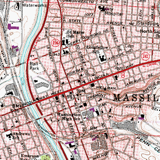 Topographic Map of Central Presbyterian Church, OH