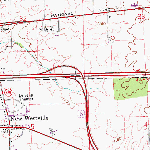 Topographic Map of Interchange 1, OH
