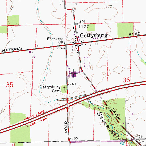 Topographic Map of National Trail High School, OH