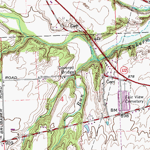 Topographic Map of Brubaker Bridge, OH