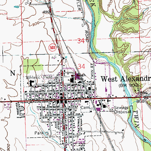 Topographic Map of Twin Valley South High School, OH