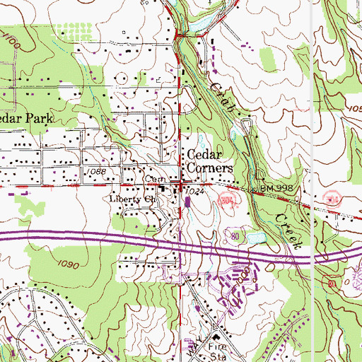 Topographic Map of Cedar Corners, OH