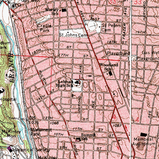 Topographic Map of Lehman High School, OH